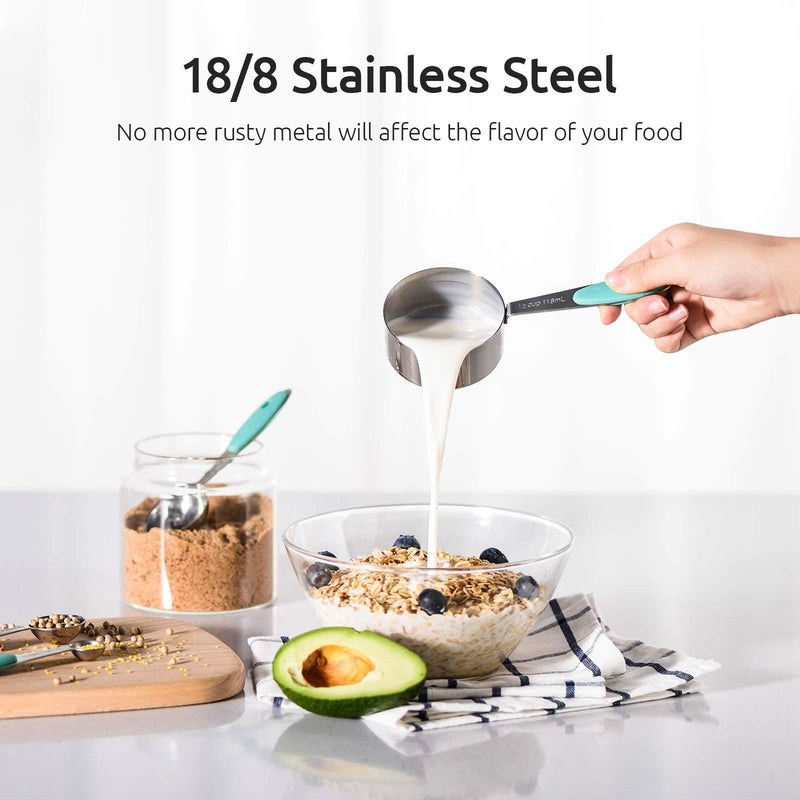 Measuring Cups : U-Taste 18/8 Stainless Steel Measuring Cups and Spoons Set of 10 Piece, Upgraded Thickness Handle(Aqua Sky) 3-Aqua Sky