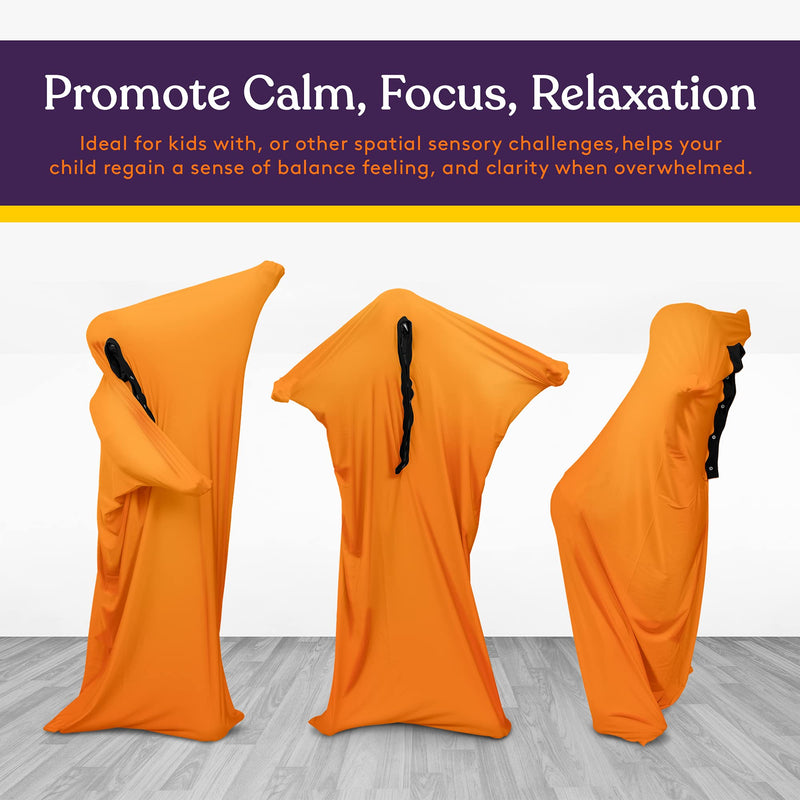 Special Supplies Orange Sensory Body Sock Full-Body Wrap to Relieve Stress, Stretchy, Breathable Cozy Sensory Sack for Boys, Girls, Safe, Comfortable, Calming Relief Cocoon (Medium 47"x27") Medium 47"x27"