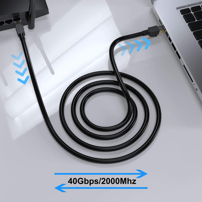 Cat 8 Ethernet Cable 50 ft Shielded, 26AWG Lastest 40Gbps 2000Mhz SFTP Patch Cord, Heavy Duty High Speed Cat8 LAN Network RJ45 Cable- in Wall, Outdoor, Weatherproof Rated for Router, Modem, Gaming Cat8-50ft