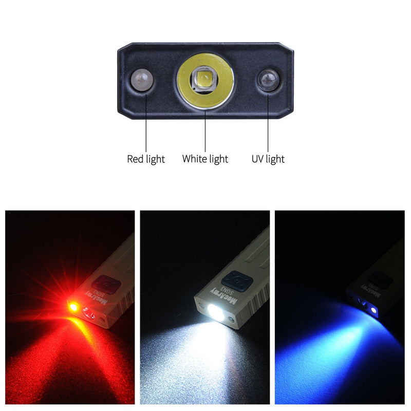 MecArmy SGN3 Mini Portable USB Rechargeable Multifunctional Keychain Flashlight|UV+RED+White Lights for selectable|CREE LED with 160 Lumens|Micro USB recharge designed for Everyday Carry (Black) Black