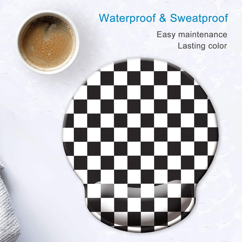 ITNRSIIET [30% Larger] Mouse Pad, Ergonomic Mouse Pad with Gel Wrist Rest Support, Gaming Mouse Pad with Lycra Cloth, Non-Slip PU Base for Computer Laptop Home Office, Black White Plaid Style