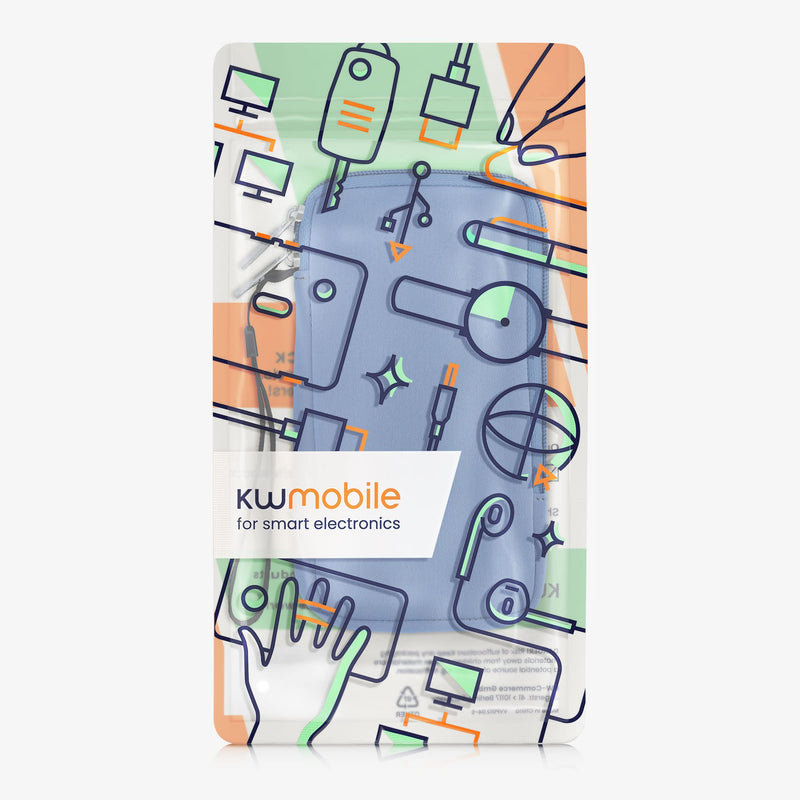 kwmobile Neoprene Phone Pouch Size XL - 6.7/6.8" - Universal Cell Sleeve Mobile Bag with Zipper, Wrist Strap - Azure Blue XL - 6,7/6,8"