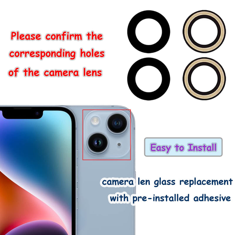 Back Rear Camera Lens Glass Replacement for iPhone 14 and iPhone 14 Plus Camera Glass Replacement with pre-Installed Adhesive and Reparing Toolkits(for iPhone 14 6.1 inches/ 14 Plus 6.7 inches)