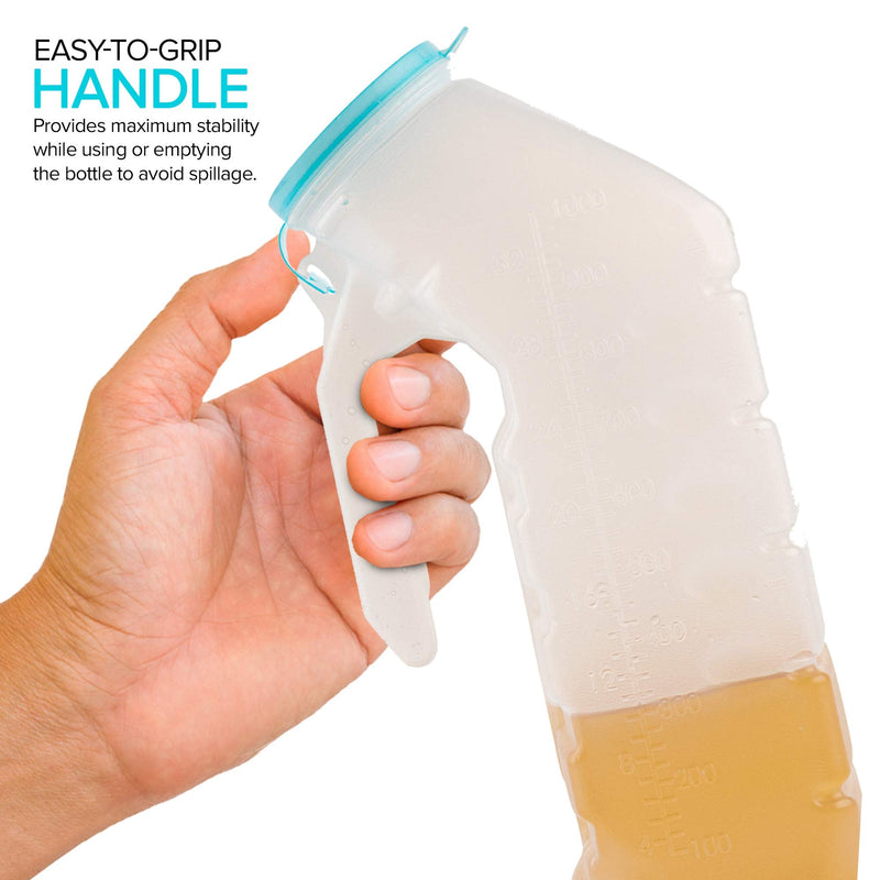 Male Urinal with Glow in The Dark Lid (2 Bottles) 32 Oz Urine Bottles for Men - Pee Bottles for Hospitals, Emergency and Travel 2 Count (Pack of 1)