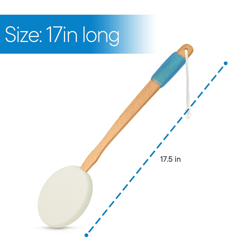 RMS 17.5" Long Lotion Applicator with 4 Pads - Long Handle for Easy Reach and Self Application of Body Wash - Shower Brush for Both Men and Women (Travel Bag Included)
