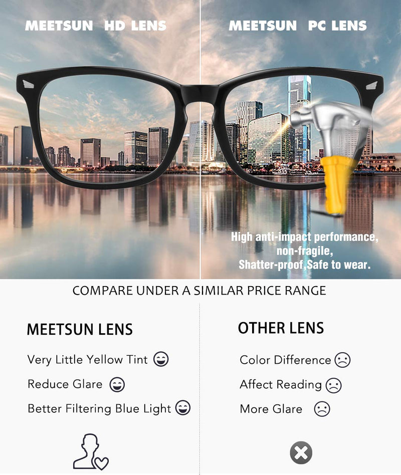 MEETSUN Blue Light Blocking Glasses, Anti Eye Strain Headache (Sleep Better),Computer Glasses UV400 Transparent Lens 2 Pack Black +Leopard Lens 53 Millimeters