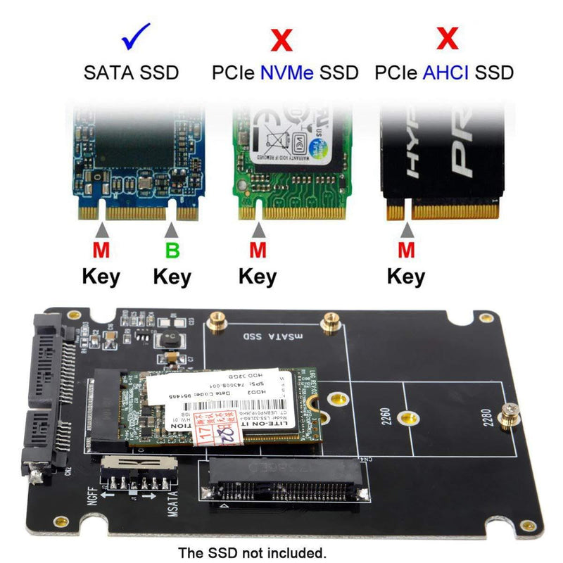Cablecc Combo M.2 NGFF B-Key & mSATA SSD to SATA 3.0 Adapter Converter Case Enclosure with Switch