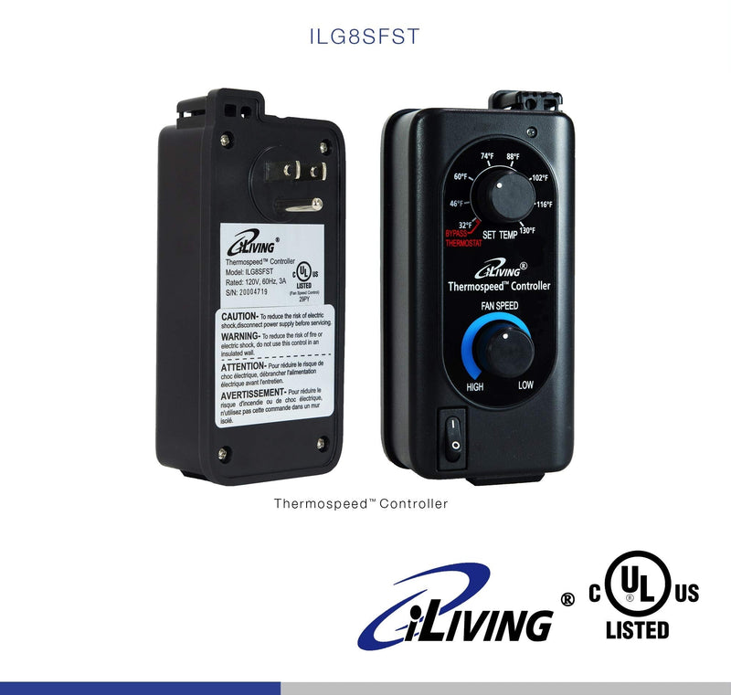 iLIVING Exhaust Fan Thermospeed Temperature Controller and Speed Controller, Black, ILG8SFST