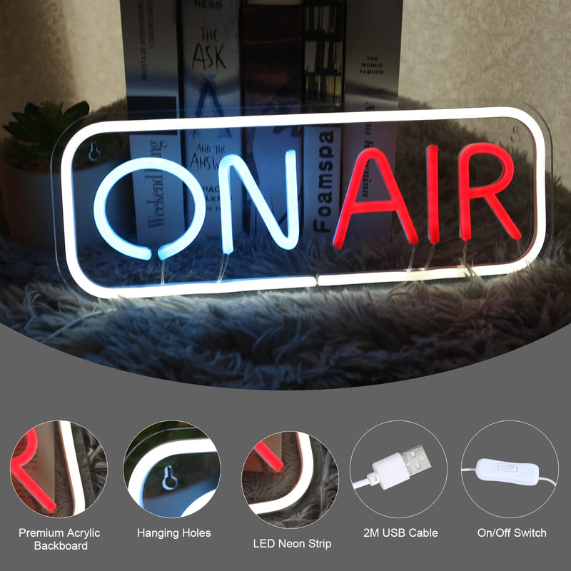 ON AIR Neon Sign LED Lights Signs Decorative Bright Night Light for Radio Television Video Podcast Party Wall Bedroom Club16''*6'' inch with 5V ON/OFF USB 2M Cable (Multi) Multi