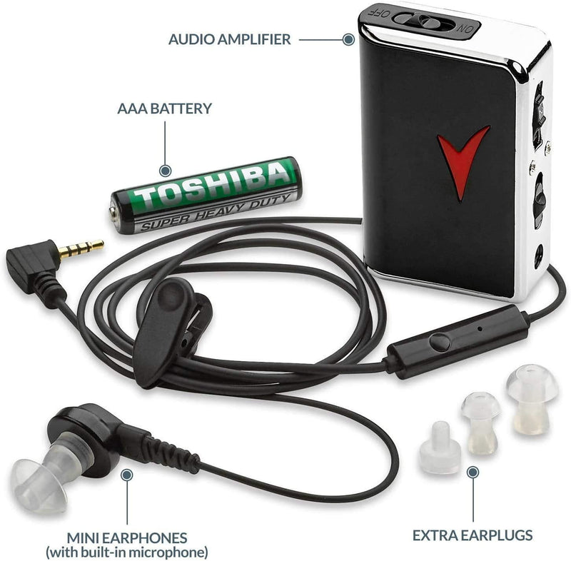 Personal Sound Amplifiers - (2 Pack) Personal Audio Amplifier Device and Voice Enhancer Device for Sound Gain of 50dB, Up to 100 Feet Away, Pocket Hearing Devices