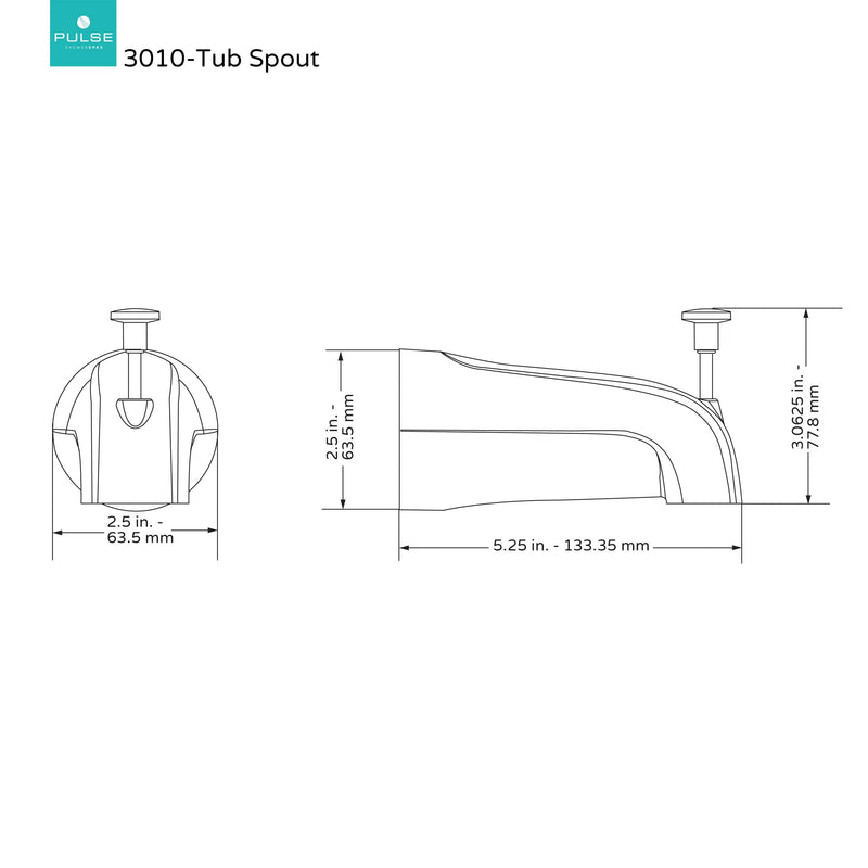PULSE ShowerSpas 3010-TS-BN Bathtub Spout Valve with Diverter, 1/2" NPT Connection, Brushed-Nickel Brushed Nickel