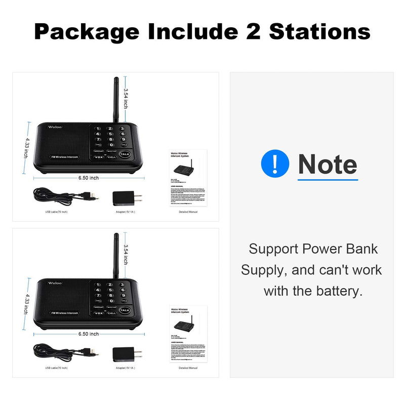 Wuloo Intercoms Wireless for Home 1 Mile (5280 Feet) Range 10 - Channel, Wireless Intercom System for Home House Business Office, Room to Room Intercom, Home Communication System (2 Packs, Black)