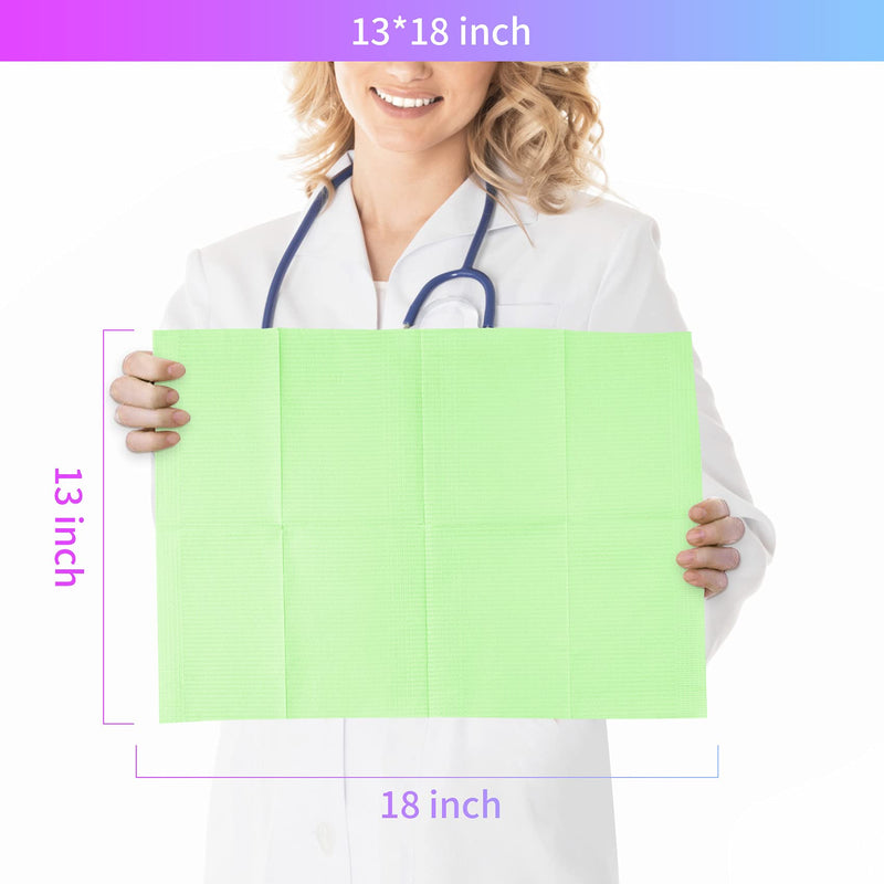 60 PCS Disposable Dental Bibs Waterproof Polyback Towel Tattoo Tray Covers, 3 Ply Dental Napkins Patient Bib Lap Cloths - Sturdy and Leakproof|13" x 18"|Green Green