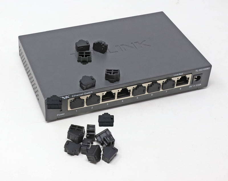 iexcell 75 Pcs Black Ethernet Hub Port RJ45 Anti Dust Cover Cap Protector Plug