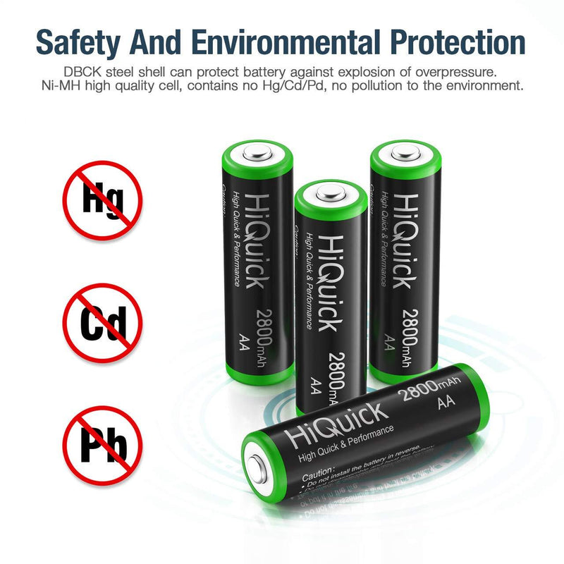 HiQuick 2800mAh AA Rechargeable Batteries High Capacity Performance, Per-Charged 1.2V AA Batteries Pack of 8 AA 8Pack
