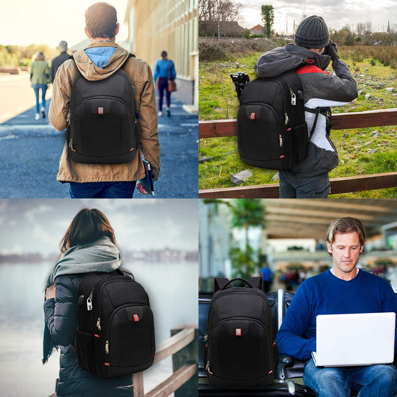 Travel Laptop Backpack,Extra Large Anti Theft College School Backpack for Men and Women with USB Charging Port,Water Resistant Big Business Computer Backpack Bag Fit 17 Inch Laptop and Notebook,Black Black