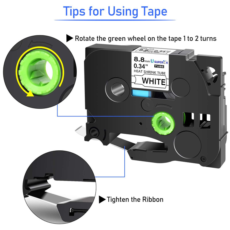 SuperInk 5 Pack Compatible for Brother HSe-221 HSe221 HS-221 HS221 Black on White Heat Shrink Tube Label Tape use in PT-D210 PT-D400 PT-E300 PT-E500 PT-P750WVP Printer (0.34''x 4.92ft, 8.8mm x 1.5m)