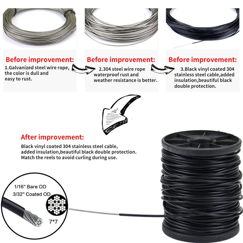 YQL Outdoor Lights Hanging Kit,Globe String Lights Suspension Kit,82ft Black Vinyl-Coated 304 Stainless Steel Cable,String Light Guide Wire,Turnbuckle Wire Rope Tension with Hooks 82ft