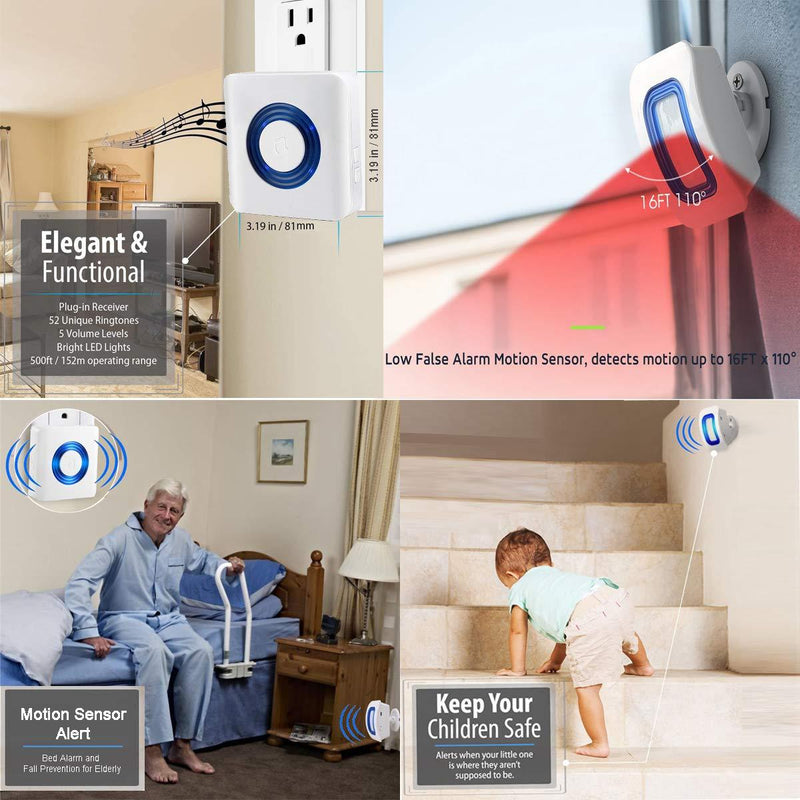 YisTech Wireless Motion Sensor Detect Alert, Home Security Driveway Alarm, Motion Detector Store Door Entry Chime Doorbell, Caregiver Pager for Elderly/Kids with 1 Motion Sensor + 2 Receiver