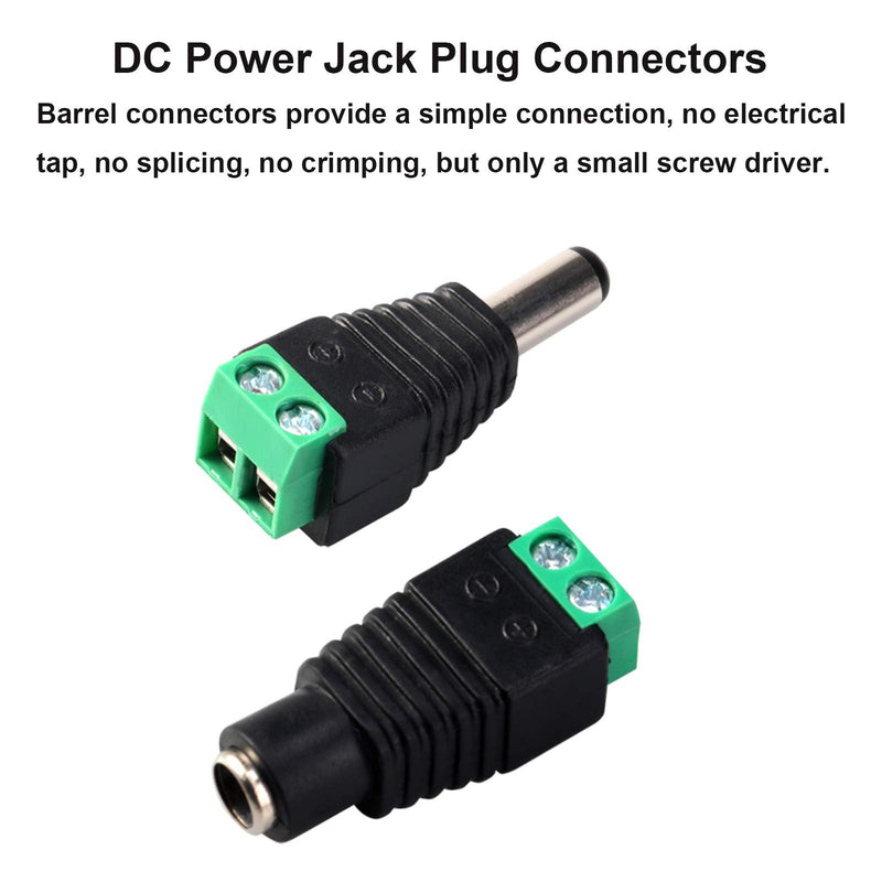 (Real 18AWG 43x2pcs Strands) 10 Pairs DC Power Pigtail Cable 12V 5A Male & Female + 10 Pairs DC Power Jack Plug Adapter Connector for CCTV Home Security Surveillance by MILAPEAK (2.1mm x 5.5mm)