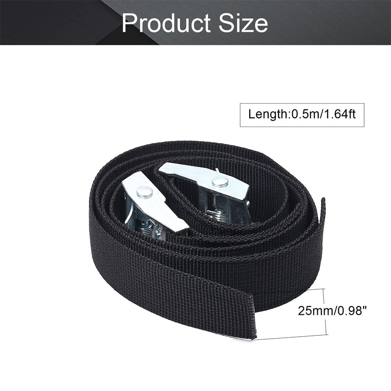 MroMax 0.98" Width x 1.64ft Length Lashing Straps Polypropylene Cam Buckle Lashing Straps 250Kg Load Cargo Tie Down Strap 25mm x 0.5m for Moving Cargo Black Tone 2Pcs 0.8m