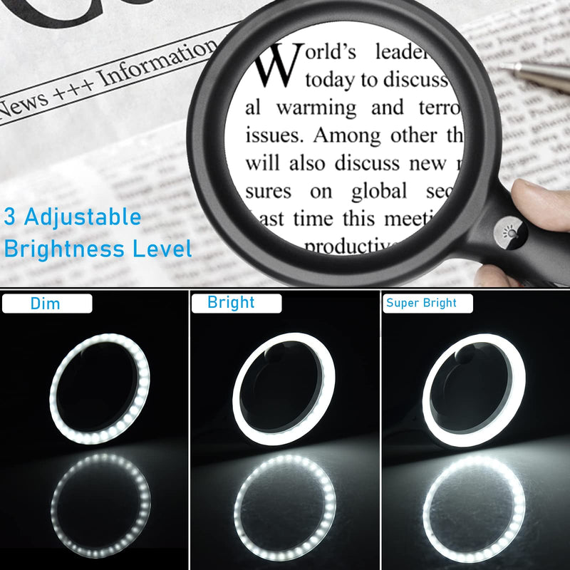 Magnifying Glass with Light, 30X Magnifying Glasses with Light for Close Work Magnifying Glass for Reading - 33 LED Large Magnifying Glass 30X Magnifying Glass with The Light Black