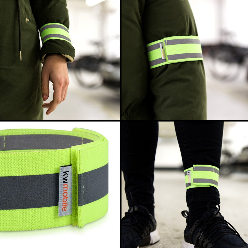 kwmobile 6X Reflective Armbands - High Visibility Outdoor Safety Bands for Jogging Cycling Walking - Neon Reflector Strap for Arm Leg Ankle Wrist yellow