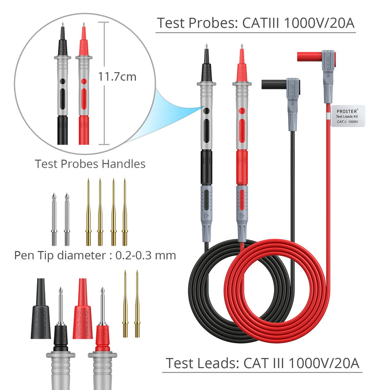 Multimeter Test Lead 24pcs, Proster Electrical Multitester Leads Automotive Multimeter Probe Alligator Clips Replaceable Volt Clamp Meter Leads Electronic Test Lead