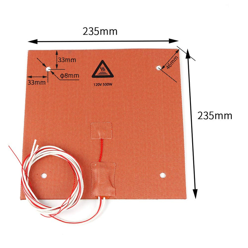 BCZAMD 235 X 235mm 120V 500W Silicone Rubber Heater Mat/Pad with NTC 100K Thermistor Strong Adhesive for 3D Printer Parts
