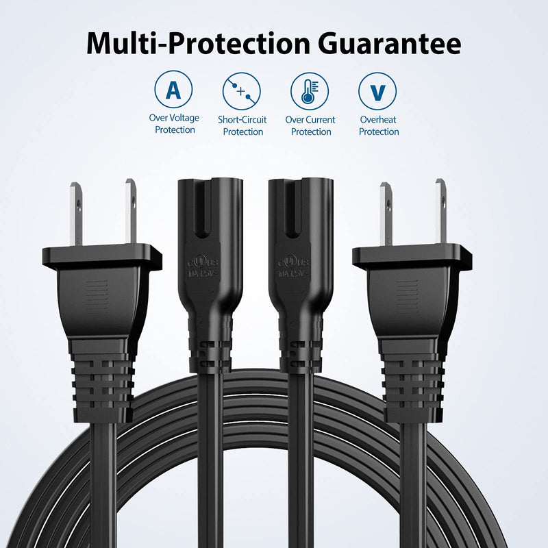 2 Pack AC Power Cable Cord 6FT for Xbox One X / S Xbox Series X / S, Sony PS4 Slim, PS3 Slim, PS3 Super Slim, PS5, Samsung TV and More, Non-Polarized Power Supply Cord Replacement 6FT 2 Pack