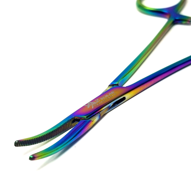 Set of 2 Multi Color Rainbow Mosquito Hemostat Forceps 5" Straight & Curved Pliers Stainless Steel (A2ZSCILAB Brand)
