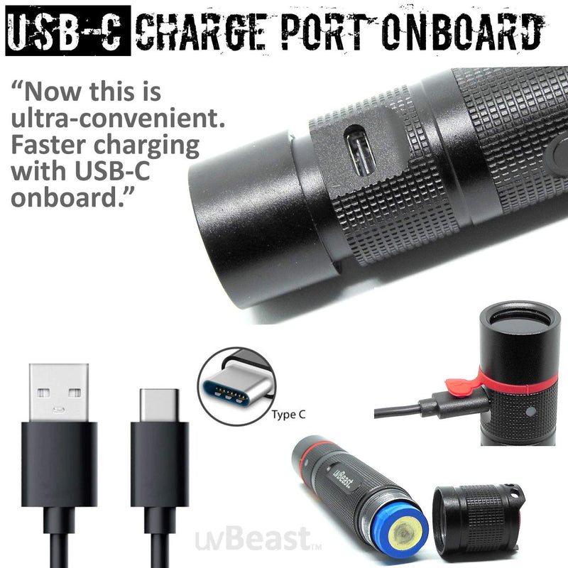 uvBeast NEW V3 365nm MINI - Black Light UV Flashlight – HIGH DEFINITION Ultraviolet - Rechargeable 18650 USB-C Quick charge Port - Professional Grade HIGH POWER UPGRADED LED – USA Stock