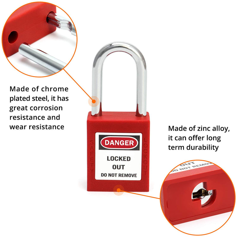 QWORK Red Lockout Tagout Safety Padlock, 2 Padlocks with 4 Keys 2 Pack