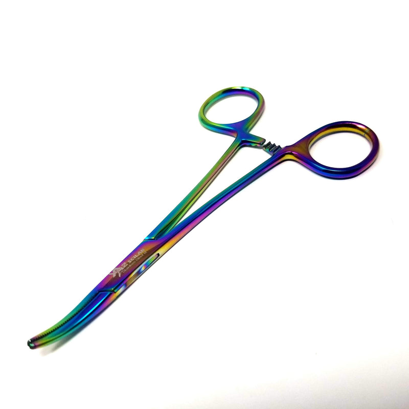 Set of 2 Multi Color Rainbow Mosquito Hemostat Forceps 5" Straight & Curved Pliers Stainless Steel (A2ZSCILAB Brand)