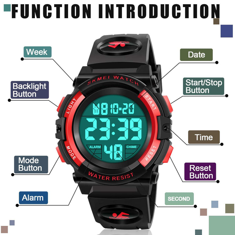 ATIMO LED Multi Function Waterproof Watch for Kids - Kids Gifts red
