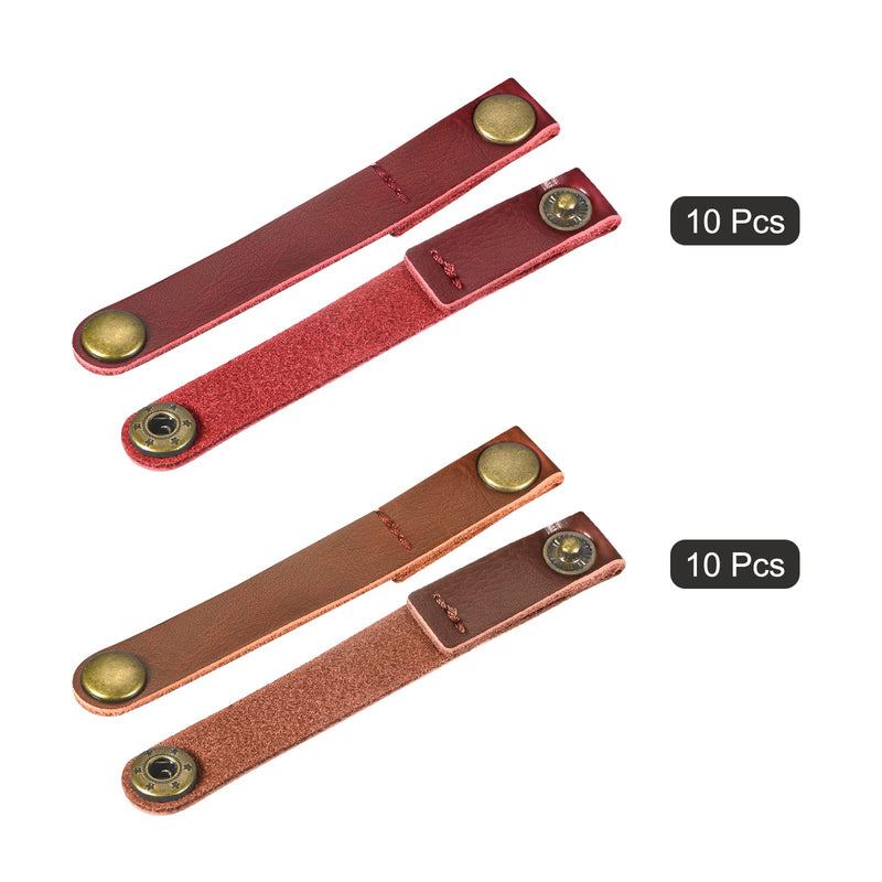 MECCANIXITY Leather Cable Straps Cable Ties, Cord Organizer, Portable Cable Management for USB Cables, Headphone Wires, Light Brown/Wine Red, Pack of 20 Light Brown,wine Red