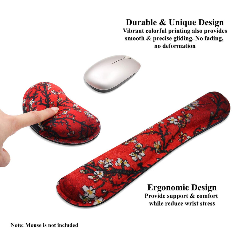 Meffort Inc Gaming Keyboard Wrist Pad & Mouse Wrist Rest Cushion Support Combo Set – Durable Ergonomic Anti Slip Non-Slip Base - Cherry Blossoming