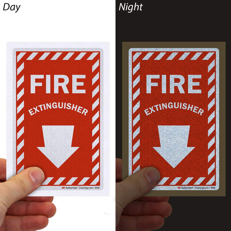 SmartSign Fire Extinguisher Label with Down Arrow | 4" x 6" 3M Engineer Grade Reflective, Pack of 3