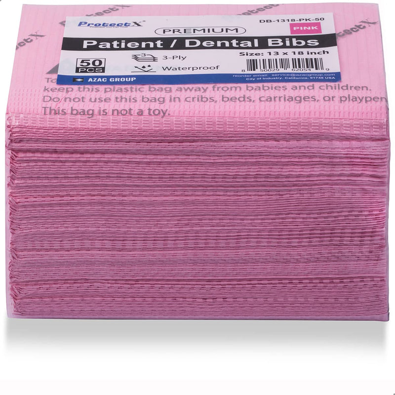ProtectX Disposable Dental Bibs Napkin, Patient, Tattoo, Upgraded Quality, Soft and High Absorbent Waterproof, 13" x 18" Pink 50 PCS
