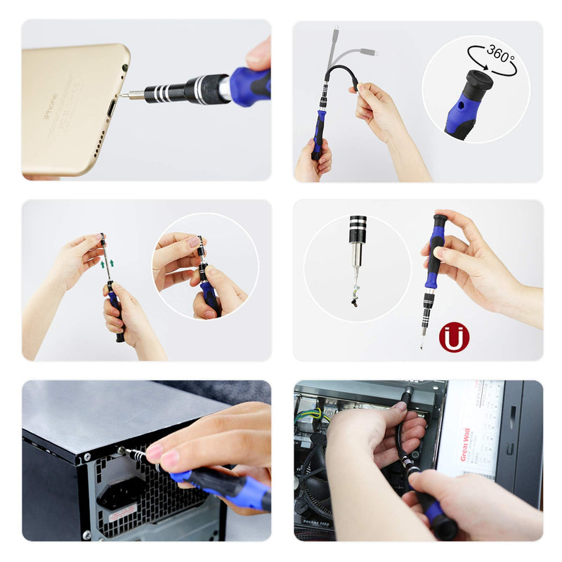 Precision Screwdriver Kit, XOOL 140 in 1 Electronics Repair Tool Magnetic Driver Kit with 120 Bits, Flexible Shaft, Extension Rod for Computer, Mobile Phone, Smartphone, Game Console, PC, Tablet