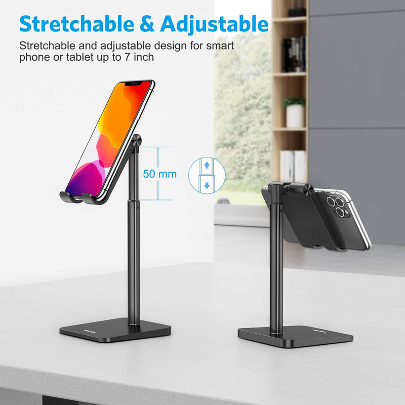 Cell Phone Stand, OMOTON Adjustable Angle Height Desk Phone Dock Holder for iPhone SE 2/11 / 11 Pro/XS Max/XR, Samsung Galaxy S20 / S10 / S9 / S8 and Other Phones (3.5-7.0-Inch), Black