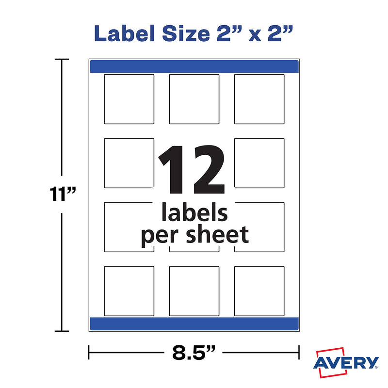 Avery Printable Blank Square Labels, 2" x 2", Glossy Crystal Clear, 120 Customizable Labels (22853)