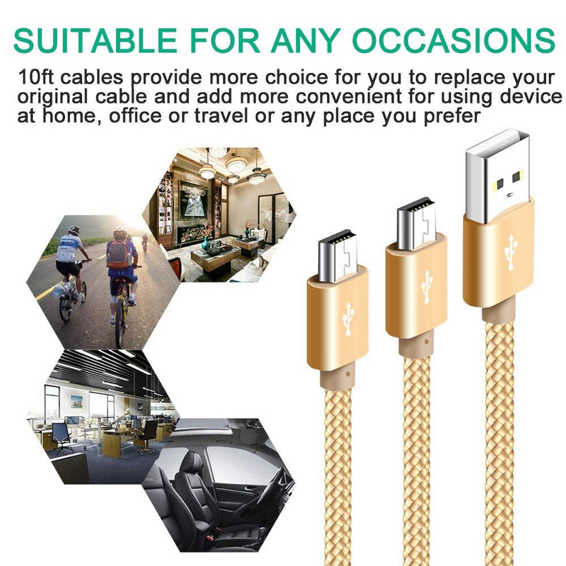 Mini USB Cable【10ft 2Pack】,SIOCEN Long Type A Male to Mini-B Charger Cord for GoPro Hero 3+,Canon PowerShot/Rebel/EOS/DSLR Camera,Braided PS3 Controller Charging Wire for Garmin Nuvi GPS,Dash Cam