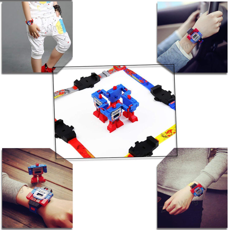 Fanmis Kids LED Digital Cartoon Sports Robot Transformation Toys Boys Wrist Watch Blue