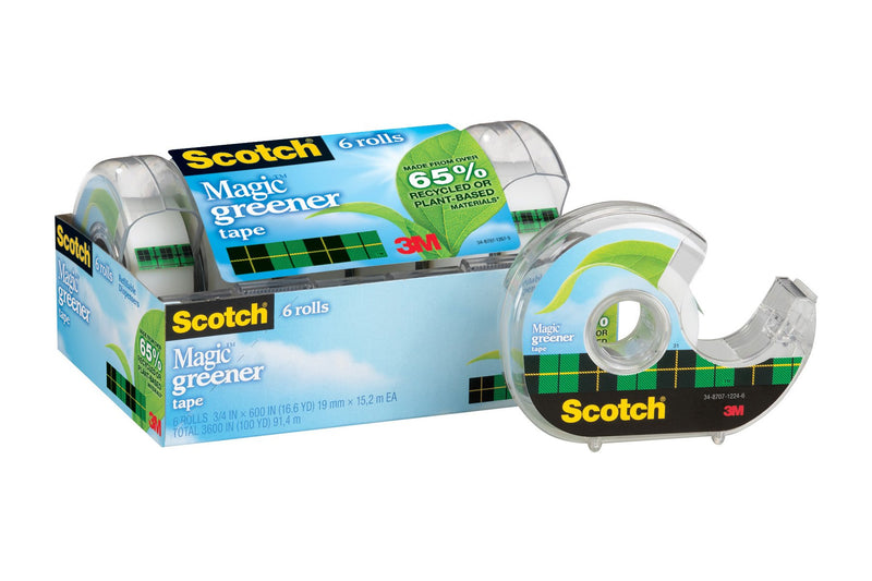 Scotch Magic Greener Tape, 6 Rolls, Numerous Applications, Invisible, Engineered for Repairing, 3/4 x 600 Inches, Dispensered (6123)