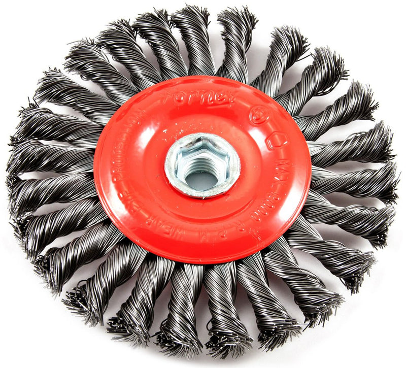 Forney 72758 Wire Wheel Brush, Twist Knot with 5/8-Inch-11 Threaded Arbor, 6-Inch-by-.020-Inch