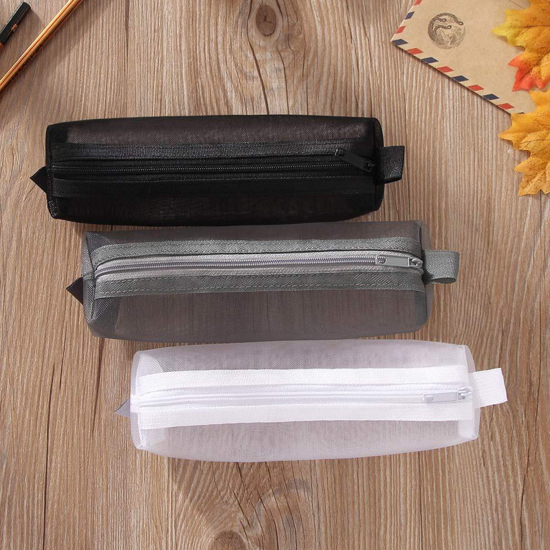 Kinhshion Mesh Pen Bag Pencil Case Makeup Tool Bag Storage Pouch Purse Suqal-multcolor-3pcs
