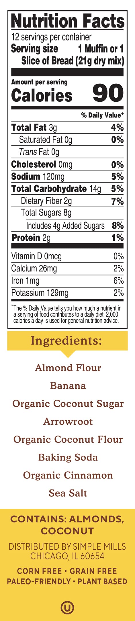Simple Mills Almond Flour Baking Mix, Gluten Free Banana Bread Mix, Muffin Pan Ready, Made with whole foods, (Packaging May Vary), 9 Ounce Banana Muffin & Bread Mix 9 Ounce (Pack of 1)