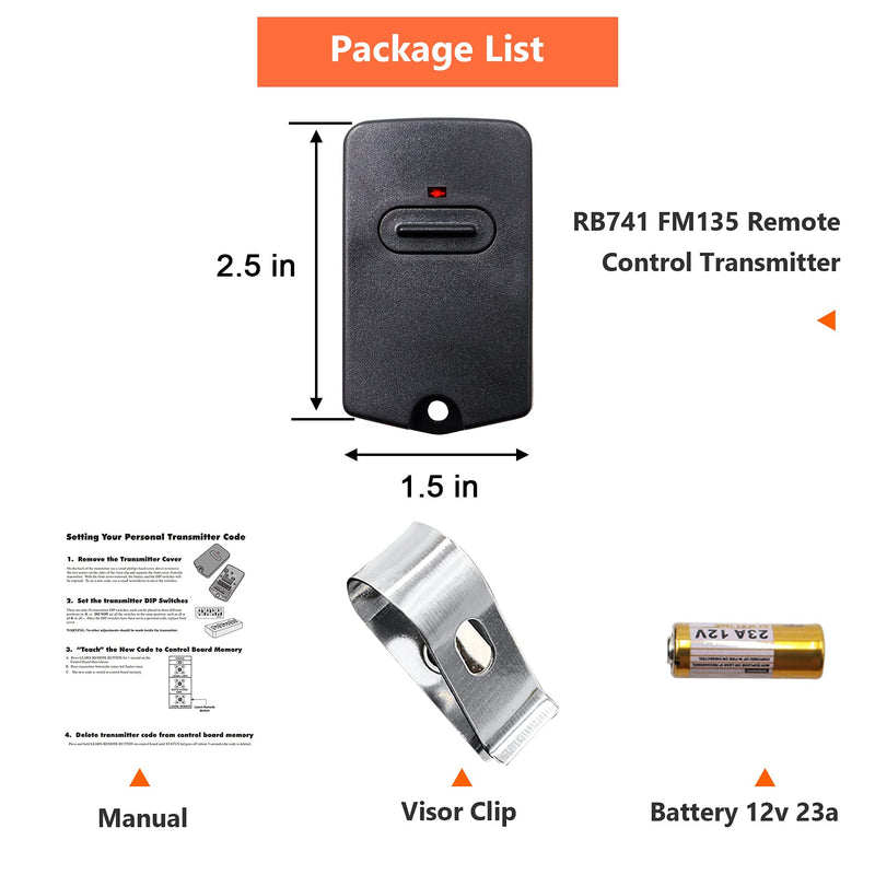 GTO Mighty Mule Gate Opener RB741 FM135 Remote Control Transmitter, Single Button Gate Clicker Garage Door Entry Transmitter (3 Pack) 3