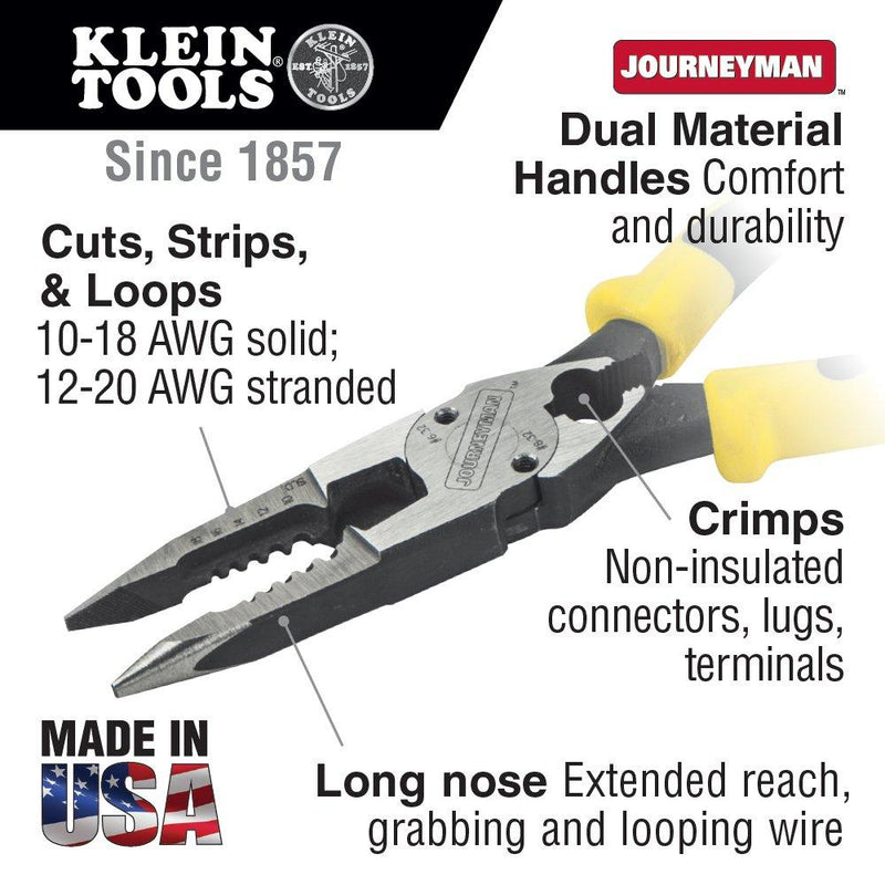 Klein Tools J207-8CR Needle Nose Pliers are All-Purpose Linesman Pliers for Crimping, Looping, Cutting, Stripping, Crimping, Shearing Crimper